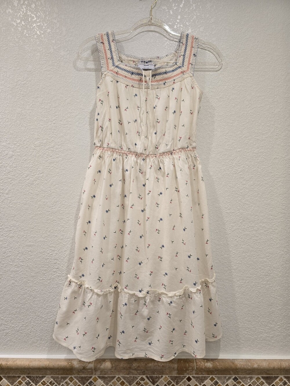 Old Navy cinched-waist dress ditsy floral embroidered Square Neckline XL 14-16 - Picture 2 of 6